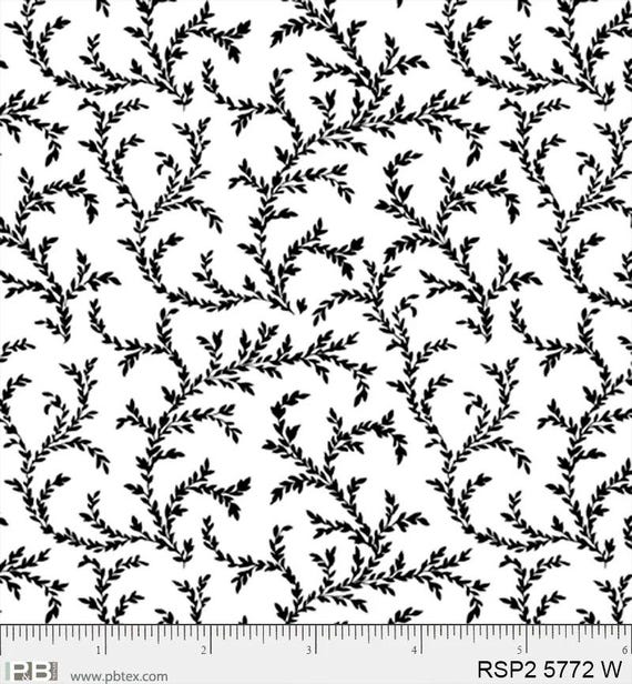 PandB - Salt and Pepper - Black on White- Vines -Quilting Fabric - Fabric By The Yard - 100% Cotton - RSP2 5772W