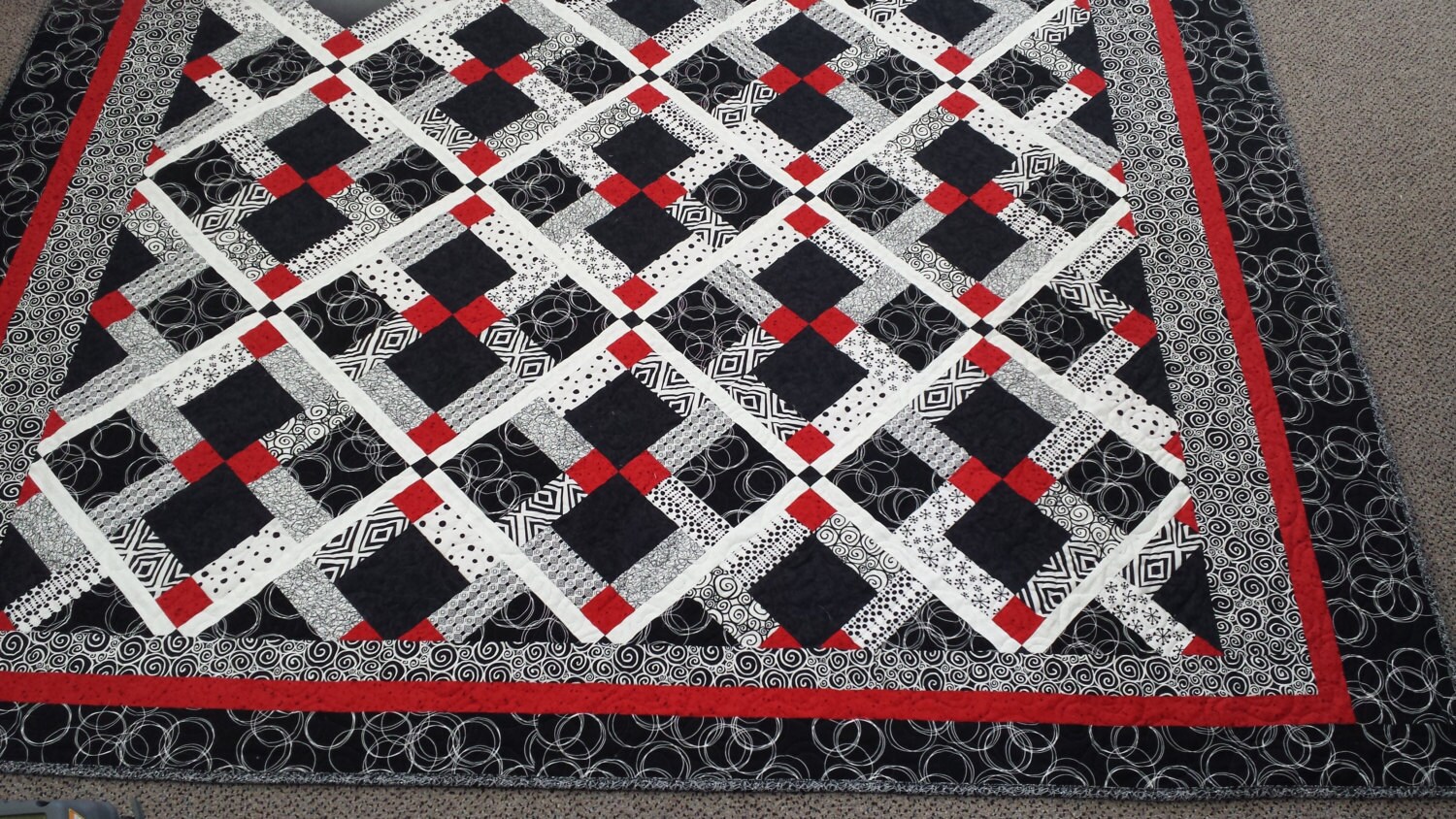 Queen Size Quilt Pattern Finished Size 106 X 106 Red Black Etsy Canada