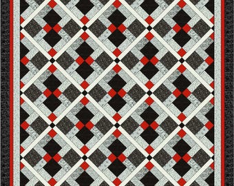 Queen size Quilt pattern; Finished size 106 x 106,  Red, Black and White quilt Disappearing nine patch