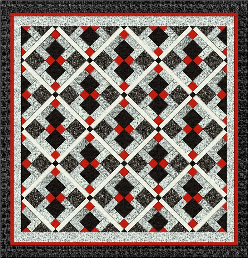 Queen size Quilt pattern Finished size 106 x 106, Red, Black and White quilt Disappearing nine patch image 1