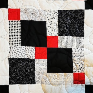 Queen size Quilt pattern Finished size 106 x 106, Red, Black and White quilt Disappearing nine patch image 6