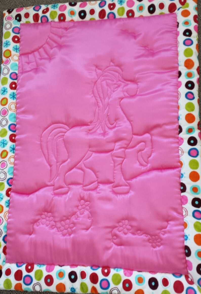 Luxuriously soft Minky Satin Baby/Crib quilt, throw quilt with horse/pony 