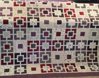 Modern Purple, gray and red King size Garden fence quilt