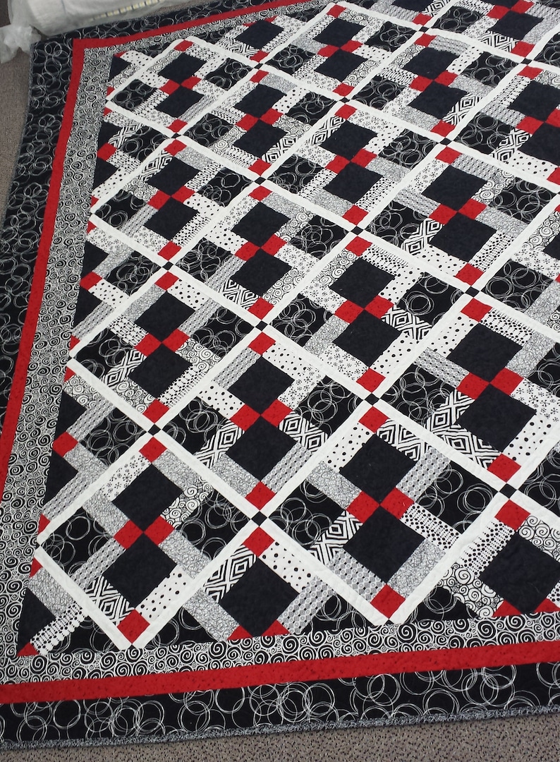 Twin Size Quilt Pattern Finished Size 74 X 93 Red Black and Etsy