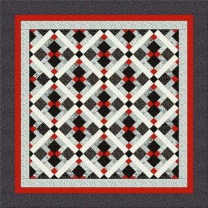 Padrão de colcha de tamanho de lance/colo; Tamanho finalizado 70 x 70, colcha vermelha, preta e branca. Desaparecendo 9 patch; Padrão de colcha