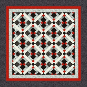 Throw/lap size Quilt pattern; Finished size 70 x 70, Red, Black and White quilt. Disappearing 9 patch; Quilt pattern