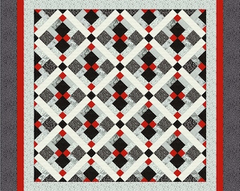 Throw/lap size Quilt pattern; Finished size 70 x 70, Red, Black and White quilt. Disappearing 9 patch; Quilt pattern