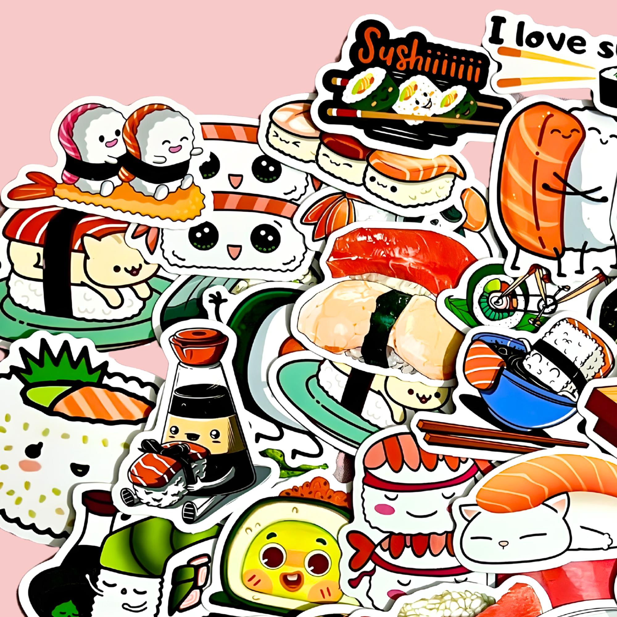 Japanese Stickers – 50 Cute Kawaii Sushi Die-cut Sticker Pack for ...