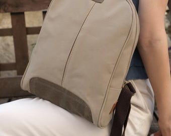 Canvas & Leather Backpack: Women's School Travel Laptop Bag