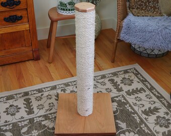Cherry Wood and Sisal Rope Cat Scratching Post with Clear Finish -Made to Order