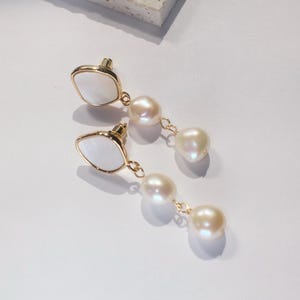Pearl Drop Earrings | Irregular Freshwater Pearls | Gold Stud Earrings | Minimalist Wedding Jewelry | Handmade Gift