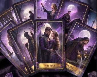 Gothic Purple Moon Tarot Cards, 78 Card Deck, Beginner Divination Set (Guide Book)