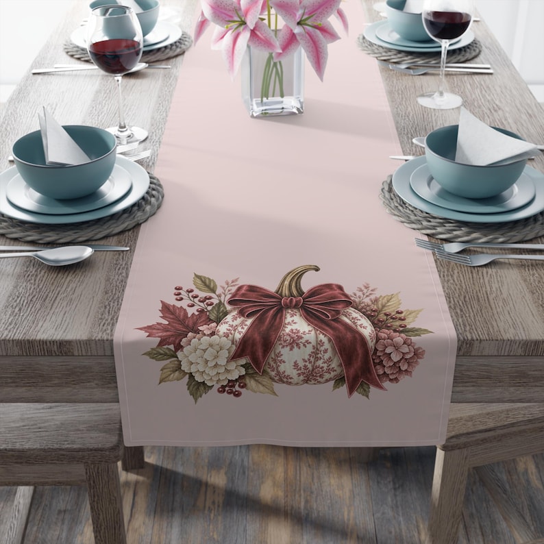 Vintage Blush Floral Pumpkin Table Runner | Fall Thanksgiving Decor - Etsy