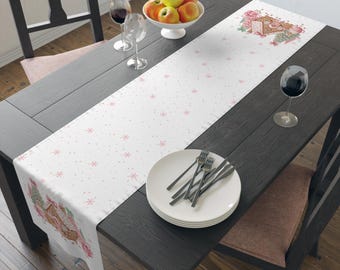 Camino de mesa navideño con diseño de casita de jengibre / Decoración navideña para la mesa con diseño de casita de jengibre