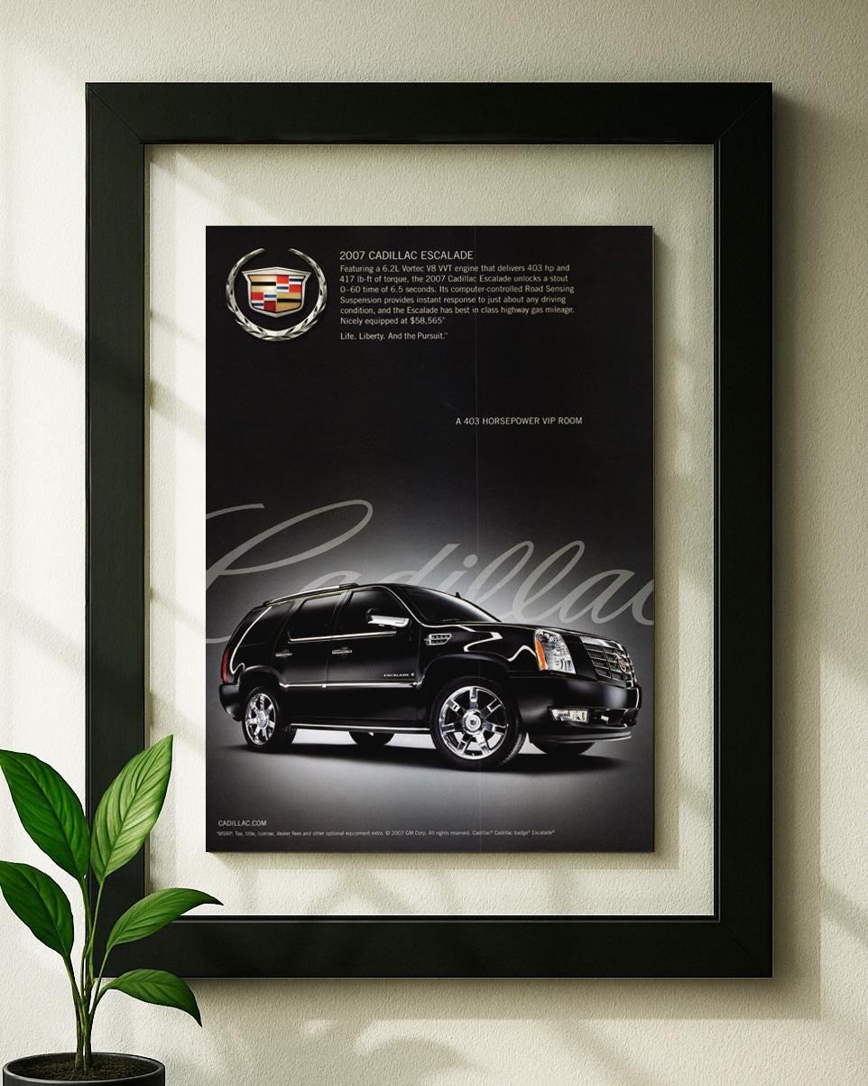 Floating Frame Cadillac Escalade Original Advertisement Magazine