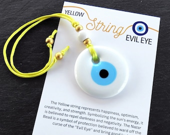 Yellow String Evil Eye Car Rearview Mirror Amulet Charm, Turkish Nazar Evil Eye Gift, New Home Good Luck Gift, Wall Hanging Decor, W, 5.5cm