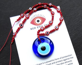 Red String Evil Eye Car Rearview Mirror Amulet Charm, Glass Beaded Turkish Nazar Gift, New Home Good Luck Gift, Wall Hanging Decoration