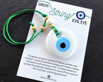 Green String Evil Eye Car Rearview Mirror Amulet Charm, Turkish Nazar Evil Eye Gift, New Home Good Luck Gift, Wall Hanging Decor, W, 5.5cm