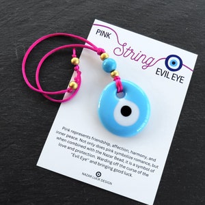 Pink String Evil Eye Car Rearview Mirror Amulet Charm, Turkish Nazar Evil Eye Gift, New Home Good Luck Gift Wall Hanging Decoration PB 5.5cm image 1