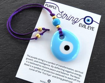 Purple String Evil Eye Car Rearview Mirror Amulet Charm, Turkish Nazar Evil Eye Gift, New Home Good Luck Gift Wall Hanging Decor, PB, 5.5cm