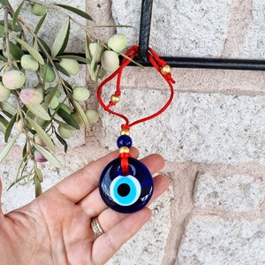 Red String Evil Eye Car Rearview Mirror Amulet Charm, Turkish Nazar Evil Eye Gift, New Home Good Luck Gift, Wall Hanging Decoration, 4.5cm image 1