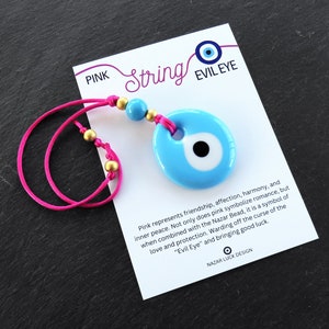 Pink String Evil Eye Car Rearview Mirror Amulet Charm, Turkish Nazar Evil Eye Gift, New Home Good Luck Gift Wall Hanging Decoration PB 5.5cm image 3