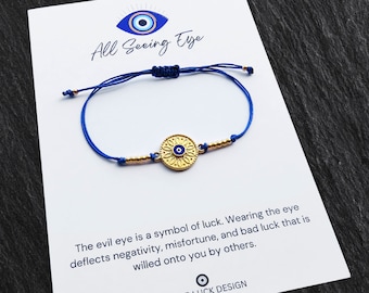 Blue Evil Eye String Bracelet, Handmade Good Luck Gift, Protective Friendship Gift for Her, Turkish Nazar