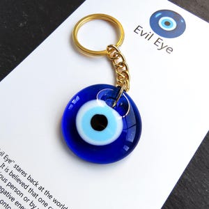 Authentic Evil Eye Keychain Gift, Glass Turkish Nazar Boncuk with Gold Split Ring