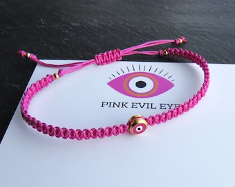 Pink String Evil Eye Bracelet, Handmade Good Luck Gift, Protective Friendship Bracelet, Gift for Her, Gift for Him, Turkish Nazar