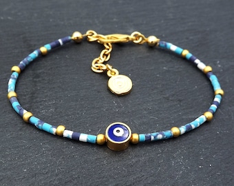 Evil Eye Bracelet, Good Luck Gift, Protect, Lucky, Blue Speckle Bracelet, Friendship Bracelet, Gift for Her, Gift for Him, Turkish Eye