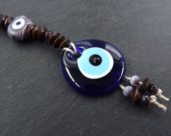 Mauve Purple Marble Brown Turkish Evil Eye Wall Hanging Home Garden Decoration with Evileye Traditional Artisan Beads - Type 2