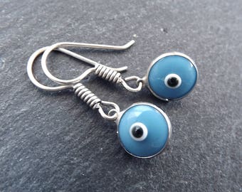Light Blue Evil Eye Dangle Earrings Bohemian Boho Style Light Comfortable Daytime Jewelry Authentic Turkish Style Drop Earring FREE SHIPPING