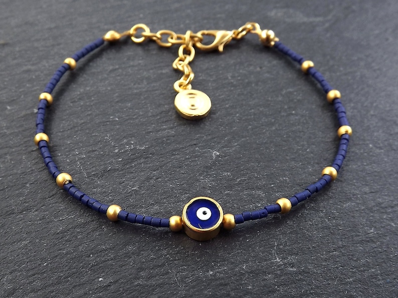 Evil Eye Bracelet, Good Luck Gift, Protect, Lucky, Blue Bracelet, Friendship Bracelet, Gift for Her, Gift for Him, Turkish Eye, Nazar, Navy image 1