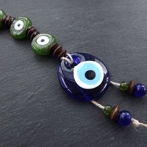 Green Brown Turkish Evil Eye Wall Hanging Home Garden Decoration with Evileye Traditional Artisan Beads - No:50
