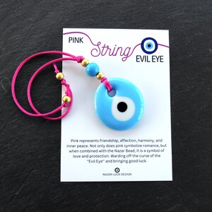 Pink String Evil Eye Car Rearview Mirror Amulet Charm, Turkish Nazar Evil Eye Gift, New Home Good Luck Gift Wall Hanging Decoration PB 5.5cm image 2