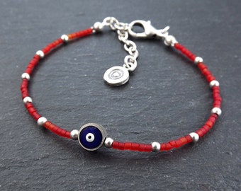 Evil Eye Bracelet, Good Luck Gift, Protective Bracelet, Red Bracelet, Friendship Bracelet, Gift for Her, Gift for Him, Nazar, T Silver