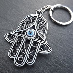 Böses Auge Hamsa Schlüsselanhänger, Hamsa Hand Schlüsselanhänger, Hand von Fatima, Glück Schlüsselanhänger, schützende Geschenk, spirituelle Geschenk,