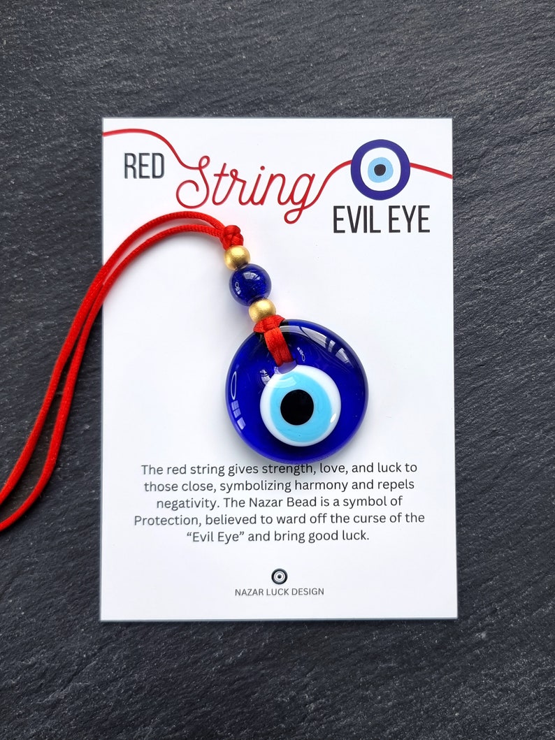Red String Evil Eye Car Rearview Mirror Amulet Charm, Turkish Nazar Evil Eye Gift, New Home Good Luck Gift, Wall Hanging Decoration, 3.5cm image 2