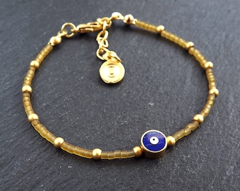 Evil Eye Bracelet, Good Luck Gift, Protect, Lucky, Yellow Bracelet, Friendship Bracelet, Gift for Her, Gift for Him, Turkish Eye, Nazar