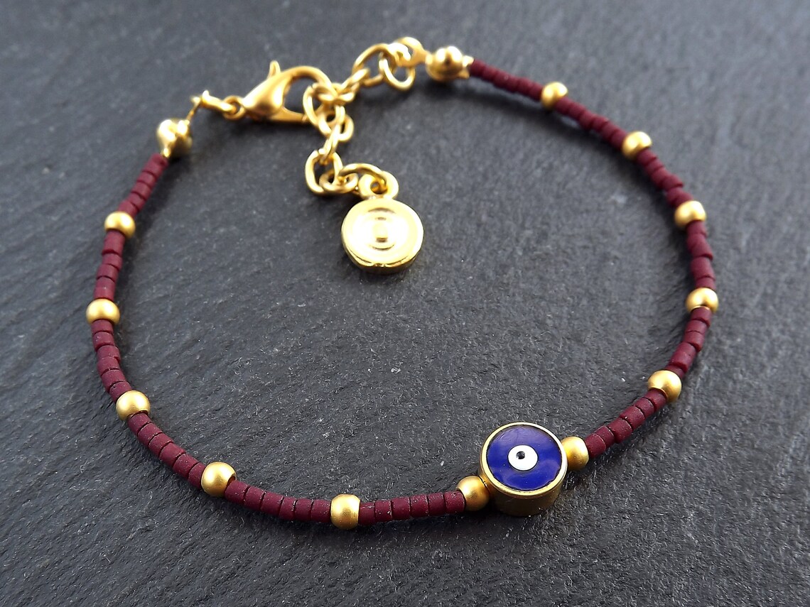 Evil Eye Bracelet Good Luck Gift Protect Lucky Burgundy Etsy