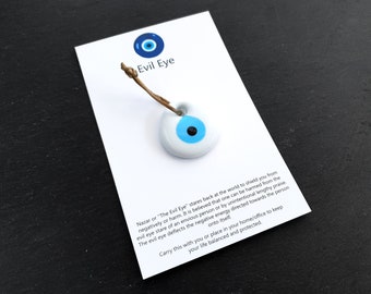 White Blue Evil Eye Bead Gift, Evil Eye Charm, Turkish Nazar Protective Talisman, Good Luck, Wedding Favor, Lucky Charm, Mocha String