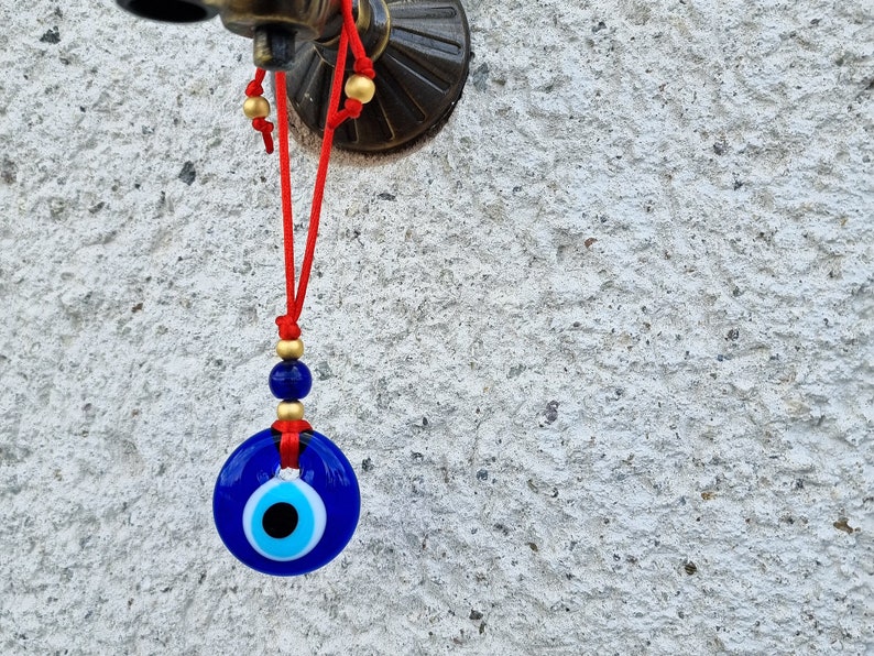 Red String Evil Eye Car Rearview Mirror Amulet Charm, Turkish Nazar Evil Eye Gift, New Home Good Luck Gift, Wall Hanging Decoration, 4.5cm image 4