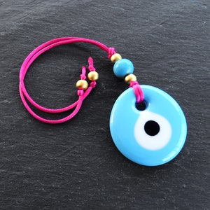 Pink String Evil Eye Car Rearview Mirror Amulet Charm, Turkish Nazar Evil Eye Gift, New Home Good Luck Gift Wall Hanging Decoration PB 5.5cm image 4