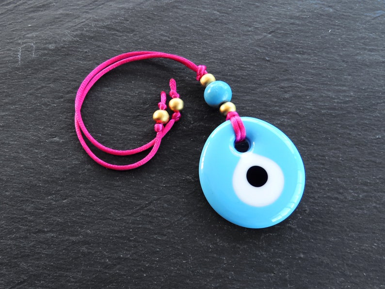 Pink String Evil Eye Car Rearview Mirror Amulet Charm, Turkish Nazar Evil Eye Gift, New Home Good Luck Gift Wall Hanging Decoration PB 5.5cm image 4