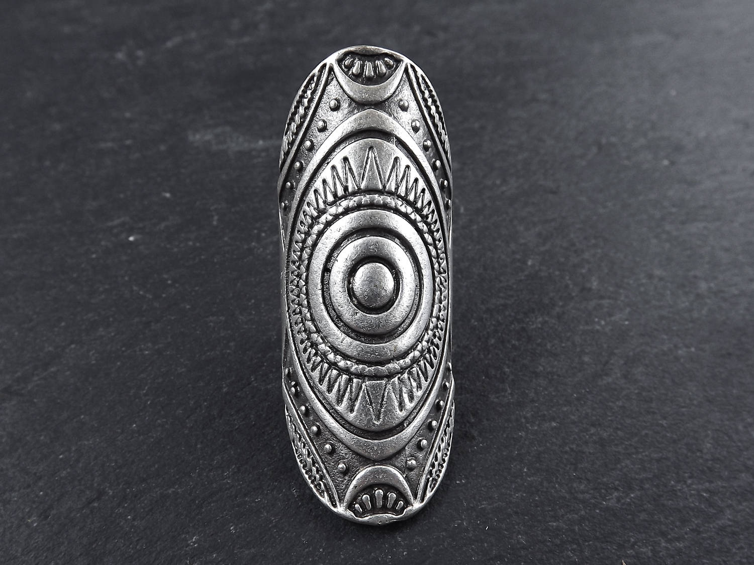 Silver Oval Tribal Ethnic Boho Finger Cuff Statement Ring | Etsy