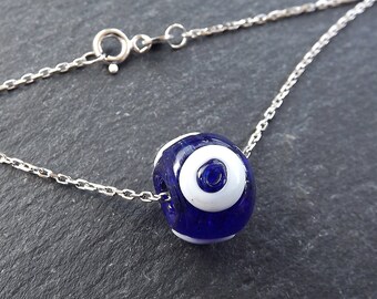 Authentic Evil Eye Necklace, Blue Evil Eye, Good Luck Charm, Good Luck Gift, Protect, Lucky, Turkish Eye, Nazar, Sterling Silver, 18'' Chain