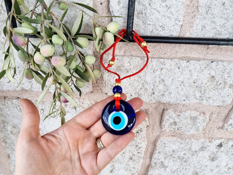 Red String Evil Eye Car Rearview Mirror Amulet Charm, Turkish Nazar Evil Eye Gift, New Home Good Luck Gift, Wall Hanging Decoration, 4.5cm image 1