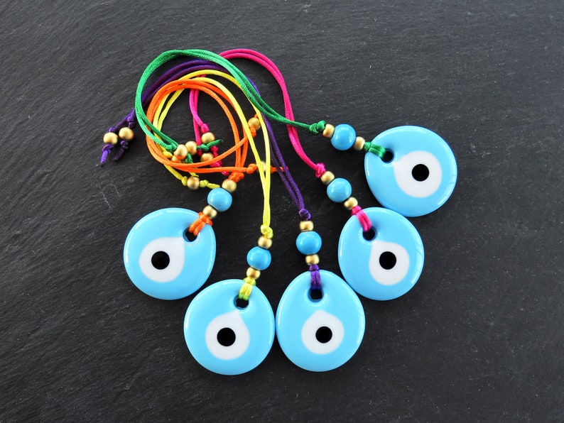 Pink String Evil Eye Car Rearview Mirror Amulet Charm, Turkish Nazar Evil Eye Gift, New Home Good Luck Gift Wall Hanging Decoration PB 5.5cm image 5