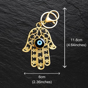 Hamsa Keychain Bag Charm with Black Evil Eye, Bag Accessory, Good Luck Protection Keyring Gift, Turkish Nazar Beads, Power and Strength image 3