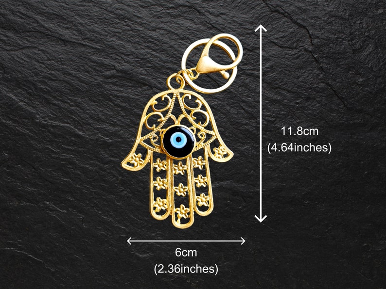 Hamsa Keychain Bag Charm with Black Evil Eye, Bag Accessory, Good Luck Protection Keyring Gift, Turkish Nazar Beads, Power and Strength image 3